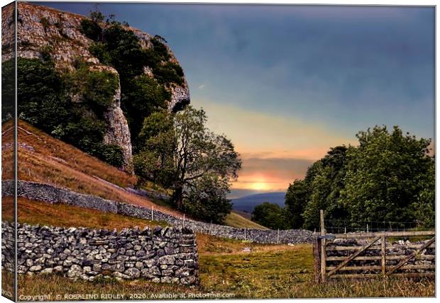 "Evening light at Kilnsey Crag" Canvas Print by ROS RIDLEY