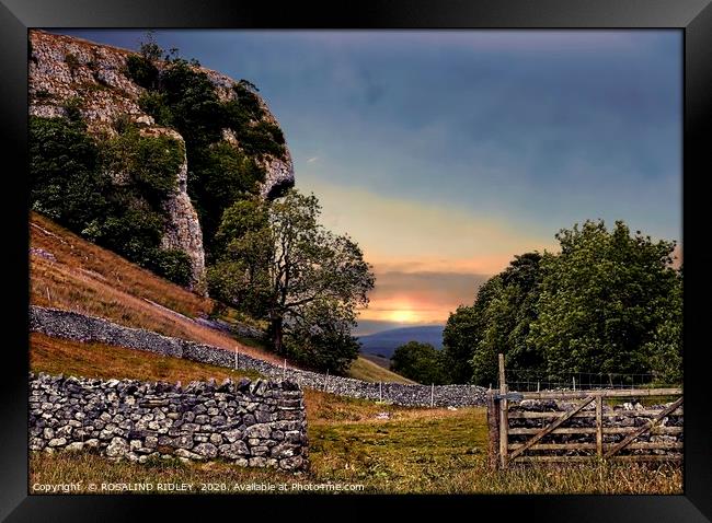 "Evening light at Kilnsey Crag" Framed Print by ROS RIDLEY