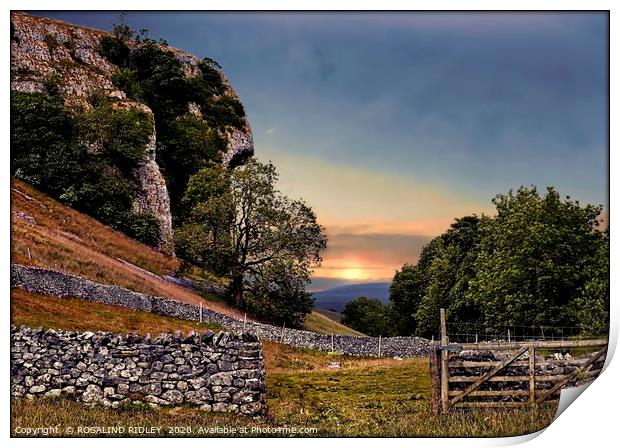 "Evening light at Kilnsey Crag" Print by ROS RIDLEY