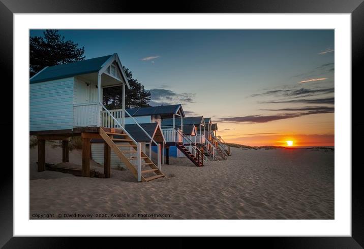 Beach Hut Sunset at Wells-next-the-sea Norfolk Framed Mounted Print by David Powley