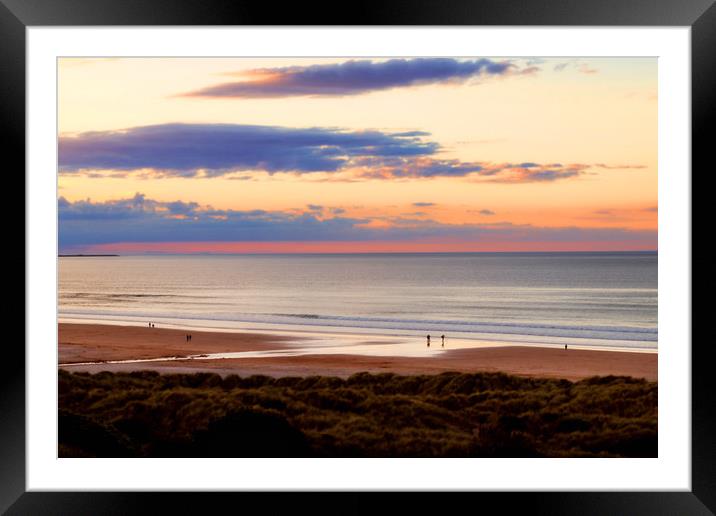 Bamburgh beach at sunset Framed Mounted Print by Simon Marlow