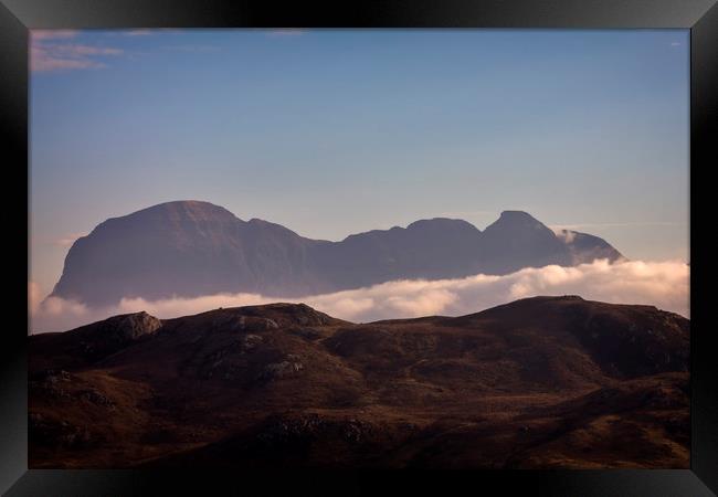 Suilven Mountain Morning Mists Scotland Framed Print by Derek Beattie