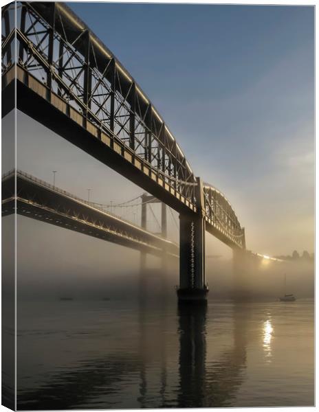  Tamar Bridges in mist, Cornwall Canvas Print by Mick Blakey