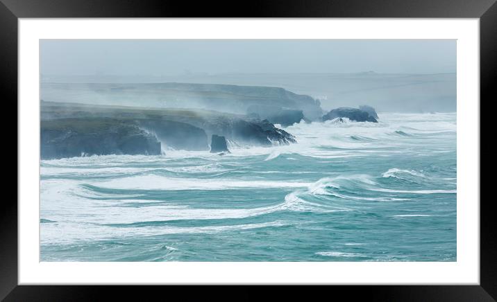 December Storms, Constantine Bay, Cornwall Framed Mounted Print by Mick Blakey