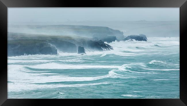 December Storms, Constantine Bay, Cornwall Framed Print by Mick Blakey