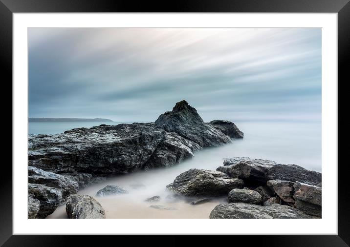 Rock Formations on beach, Carlyon Bay, Cornwall Framed Mounted Print by Mick Blakey