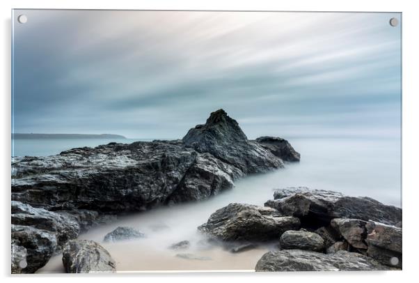 Rock Formations on beach, Carlyon Bay, Cornwall Acrylic by Mick Blakey