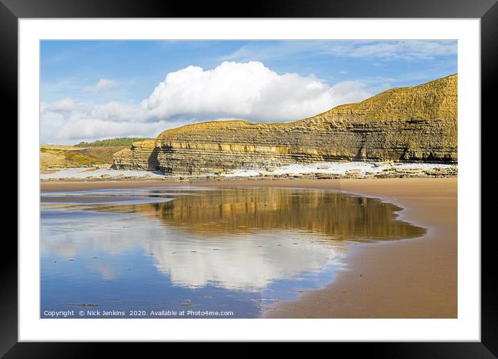 Dunraven Bay Southerndown with Beach Reflections  Framed Mounted Print by Nick Jenkins