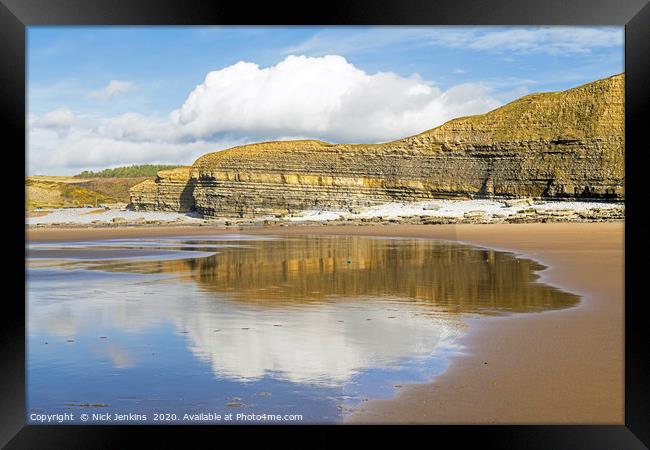 Dunraven Bay Southerndown with Beach Reflections  Framed Print by Nick Jenkins