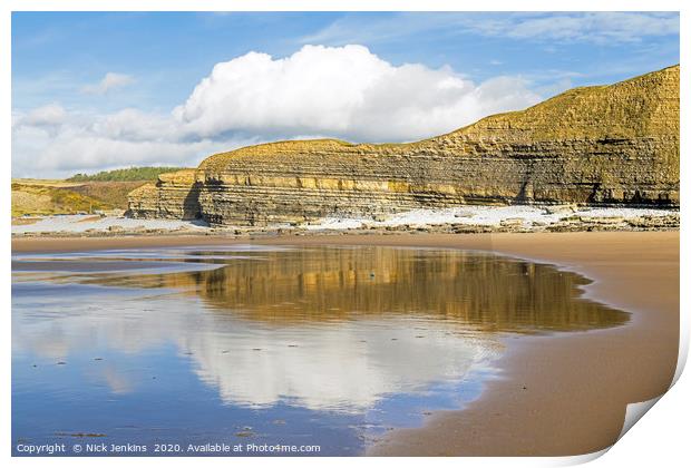 Dunraven Bay Southerndown with Beach Reflections  Print by Nick Jenkins