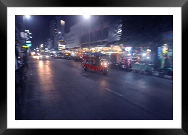 tuk-tuk night race at Bangkok Framed Mounted Print by federico stevanin
