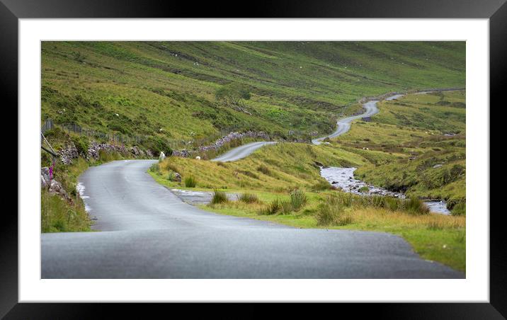 Winding Welsh mountain road Framed Mounted Print by Leighton Collins