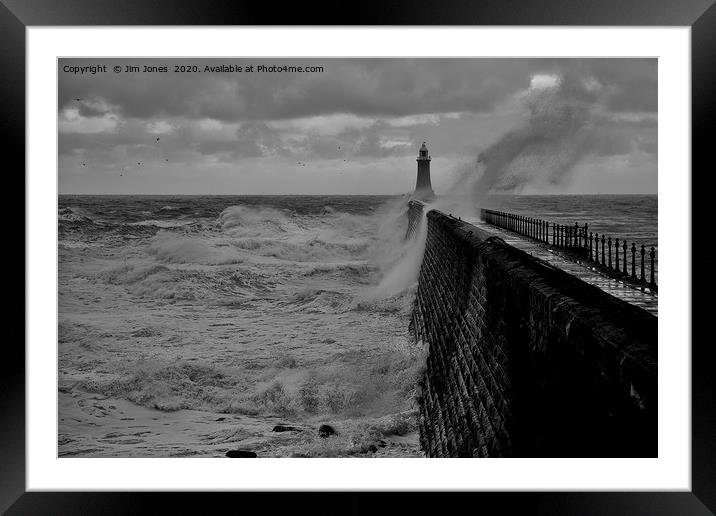 Stormy seas over Tynemouth Pier Framed Mounted Print by Jim Jones
