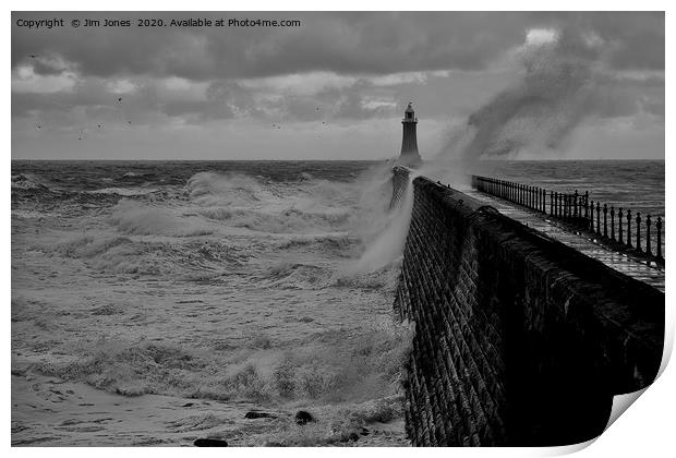 Stormy seas over Tynemouth Pier Print by Jim Jones