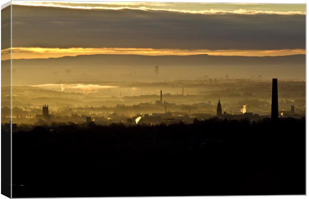 Sun Rise Over Bolton, with Manchester in the backg Canvas Print by Christopher Stores