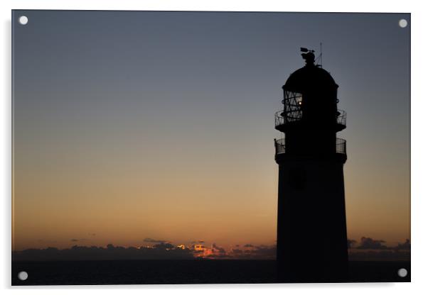 Sun Set with silhouette of Rua Reidh Lighthouse Acrylic by Christopher Stores