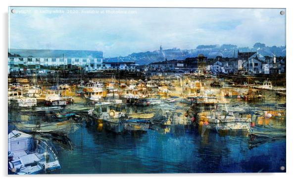 Busy Fishing  harbour in Cornwall Acrylic by kathy white