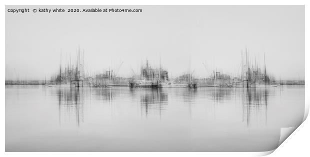 Harbour view Cornwall,black and white abstract Print by kathy white
