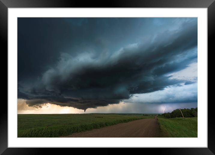 North Dakota Tornado and Lightning Framed Mounted Print by John Finney