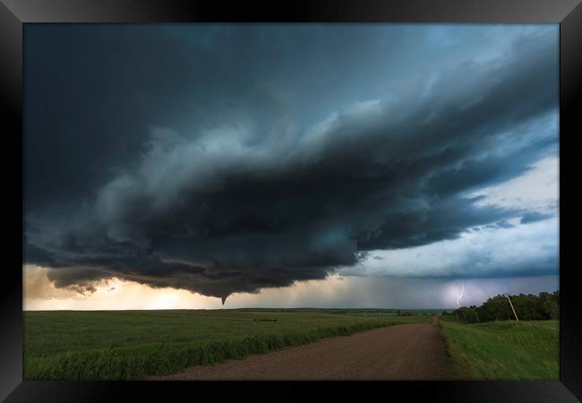 North Dakota Tornado and Lightning Framed Print by John Finney