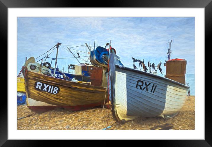 Fishing Boats On The Beach Digital Art Framed Mounted Print by Ian Lewis