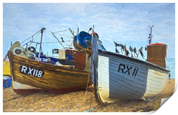 Fishing Boats On The Beach Digital Art Print by Ian Lewis