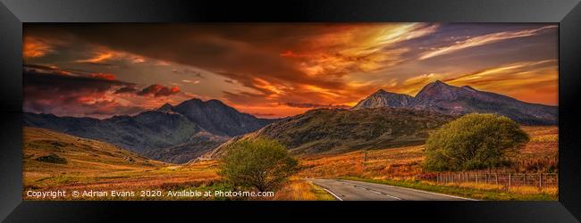 Snowdon Mountains Sunset Panorama Framed Print by Adrian Evans