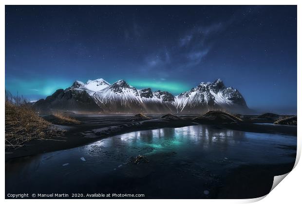 Baby-Aurora over Stokksnes Print by Manuel Martin