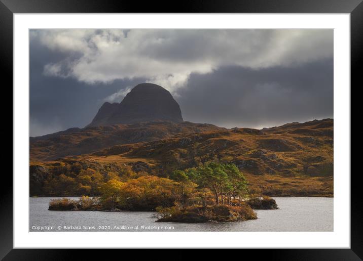 Suilven and Storm Clouds in Autumn  Assynt  Scotla Framed Mounted Print by Barbara Jones
