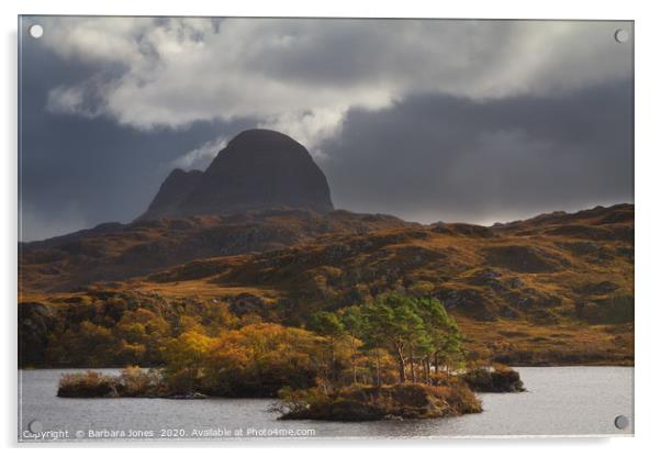 Suilven and Storm Clouds in Autumn  Assynt  Scotla Acrylic by Barbara Jones