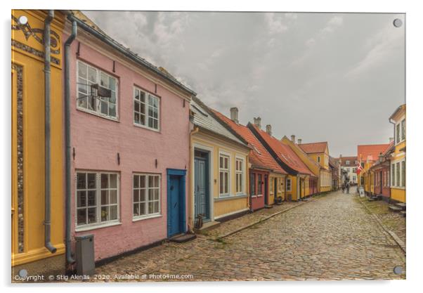  an idyllic street with cobblestone and colourful  Acrylic by Stig Alenäs
