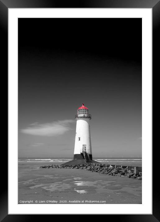 Black White and Red Point of Ayr Lighthouse Framed Mounted Print by Liam Neon