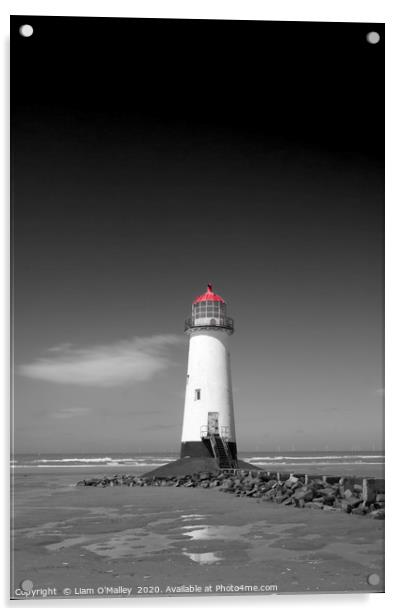 Black White and Red Point of Ayr Lighthouse Acrylic by Liam Neon