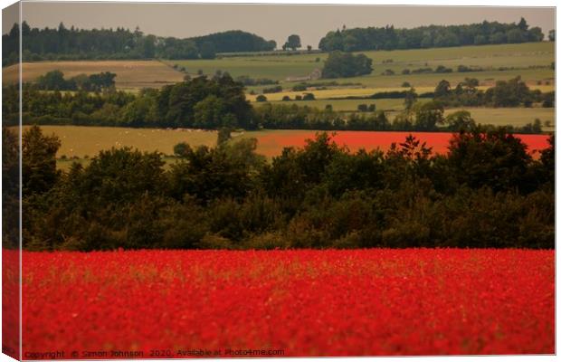 Cotswold Poppy fields Canvas Print by Simon Johnson