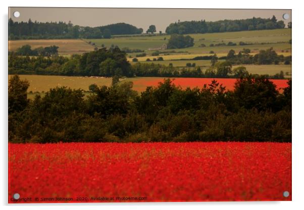 Cotswold Poppy fields Acrylic by Simon Johnson