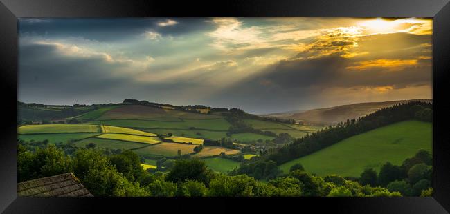 Sunlight on the Brendon Hills Framed Print by Mike Lanning