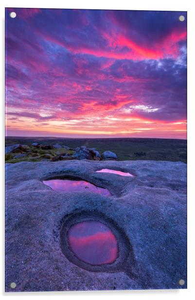Higgor Tor Purple Sunrise Reflections Acrylic by John Finney