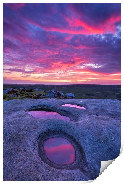 Higgor Tor Purple Sunrise Reflections Print by John Finney