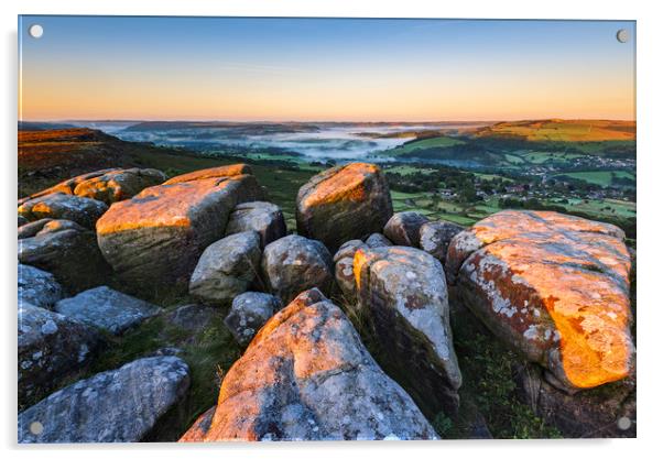 Curbar Edge Autumn sunrise Acrylic by John Finney