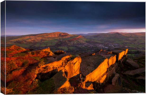 Sunrise with red sunlight light on Eccles Pike  Canvas Print by John Finney
