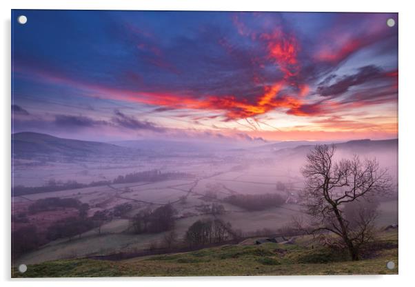 Red Sky in the Morning, Peak District Acrylic by John Finney