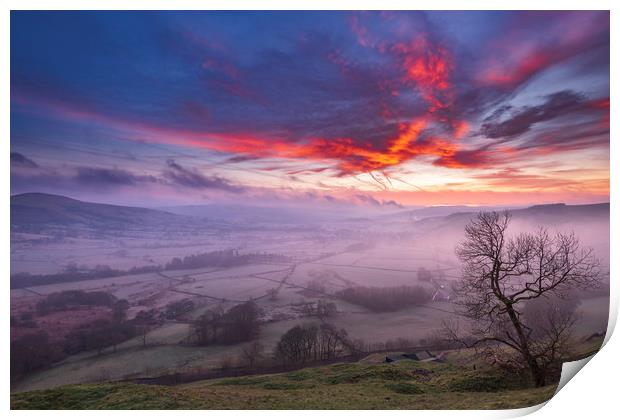 Red Sky in the Morning, Peak District Print by John Finney