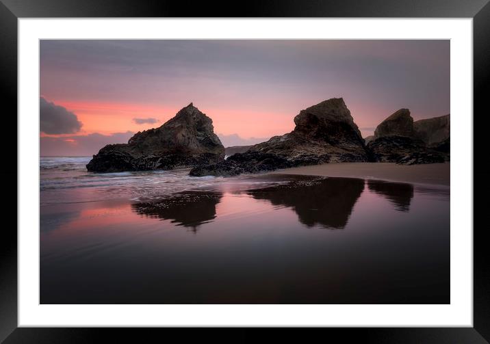 Twilight Silhouettes, Bedruthan Steps, Cornwall Framed Mounted Print by Mick Blakey