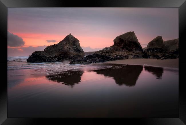 Twilight Silhouettes, Bedruthan Steps, Cornwall Framed Print by Mick Blakey