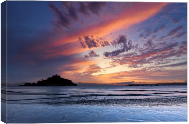 Dramatic Sunset over St Michael's Mount, Cornwall Canvas Print by Mick Blakey