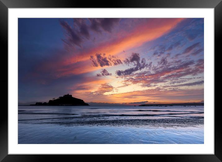 Dramatic Sunset over St Michael's Mount, Cornwall Framed Mounted Print by Mick Blakey