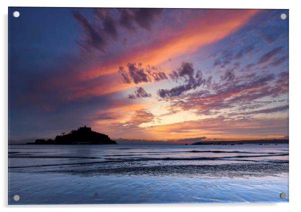 Dramatic Sunset over St Michael's Mount, Cornwall Acrylic by Mick Blakey