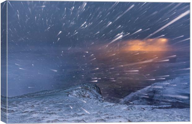 Extreme Sunrise Blizzard, Peak District  Canvas Print by John Finney
