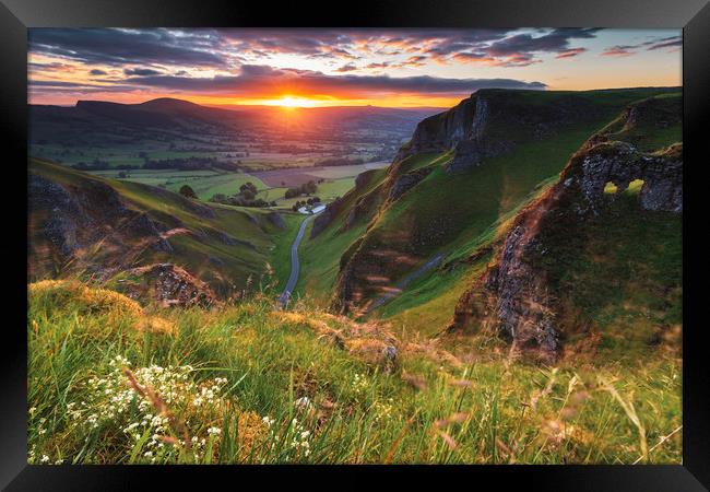 Winnat Pass Limestone Gorge Summer Sunrise Framed Print by John Finney
