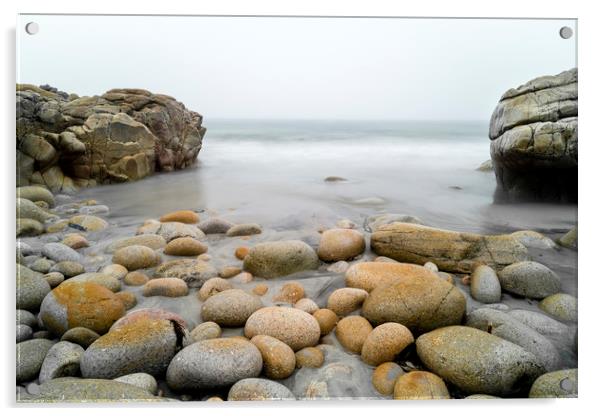 Misty Horizon, Porth Nanven beach, Cornwall. Acrylic by Mick Blakey